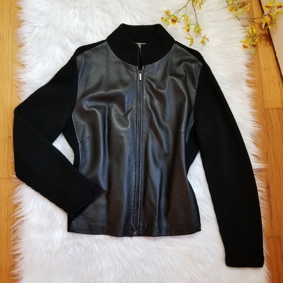 Valerie Separates Jackets & Blazers - VALERIE Separates Black Jacket in Leather and Wool, SIZE L.